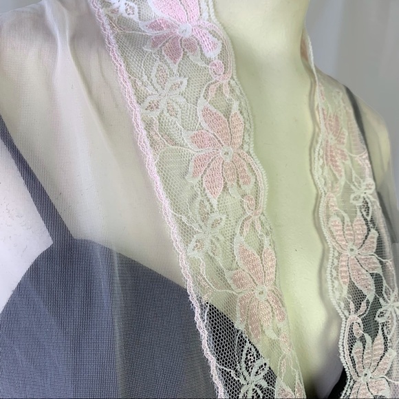 LADY CAMEO PINK LACE NIGHTWEAR LONG SHEER ROMANTIC ROBE VINTAGE  WOMEN LARGE - Picture 13 of 16